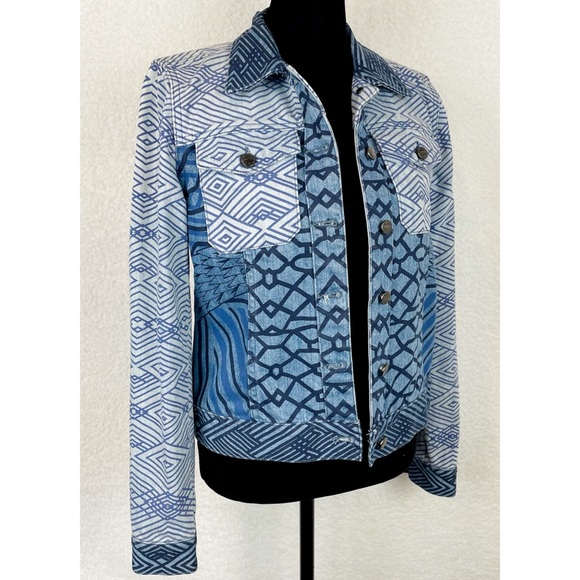 CURRENT/ELLIOTT • Mary Katrantzou Fountaine Denim Jacket w/ Contrast Mosaic - Picture 5 of 16